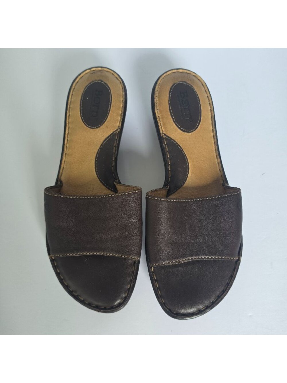 Born Brown Leather Slide Sandals Comfort Slip On Casual Walking Shoes. Size 10MW